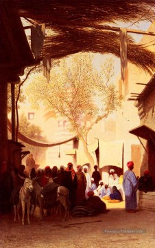 Une place de marché Le Caire orientaliste arabe Charles Théodore Frère Peinture à l'huile